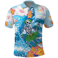 Personalized Hawaii Hula Girl Skeleton Dancing Polo Shirt Hibiscus Tribal Shark