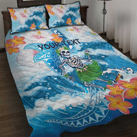 Personalized Hawaii Hula Girl Skeleton Dancing Quilt Bed Set Hibiscus Tribal Shark LT01 Blue - Polynesian Pride