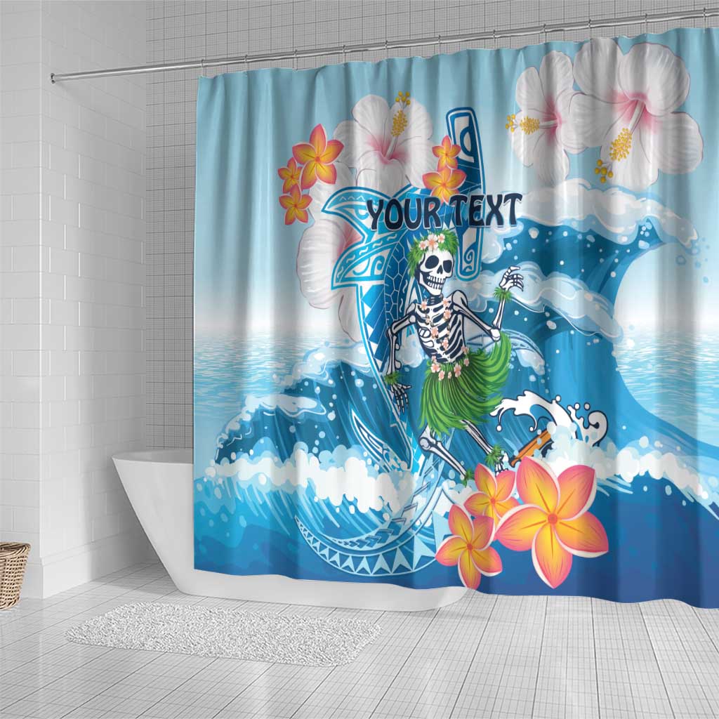 Personalized Hawaii Hula Girl Skeleton Dancing Shower Curtain Hibiscus Tribal Shark