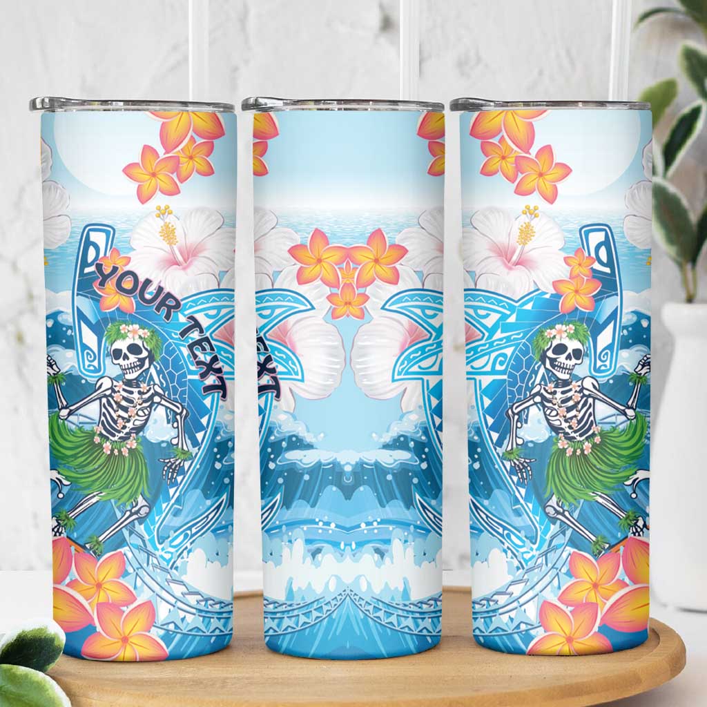 Personalized Hawaii Hula Girl Skeleton Dancing Skinny Tumbler Hibiscus Tribal Shark