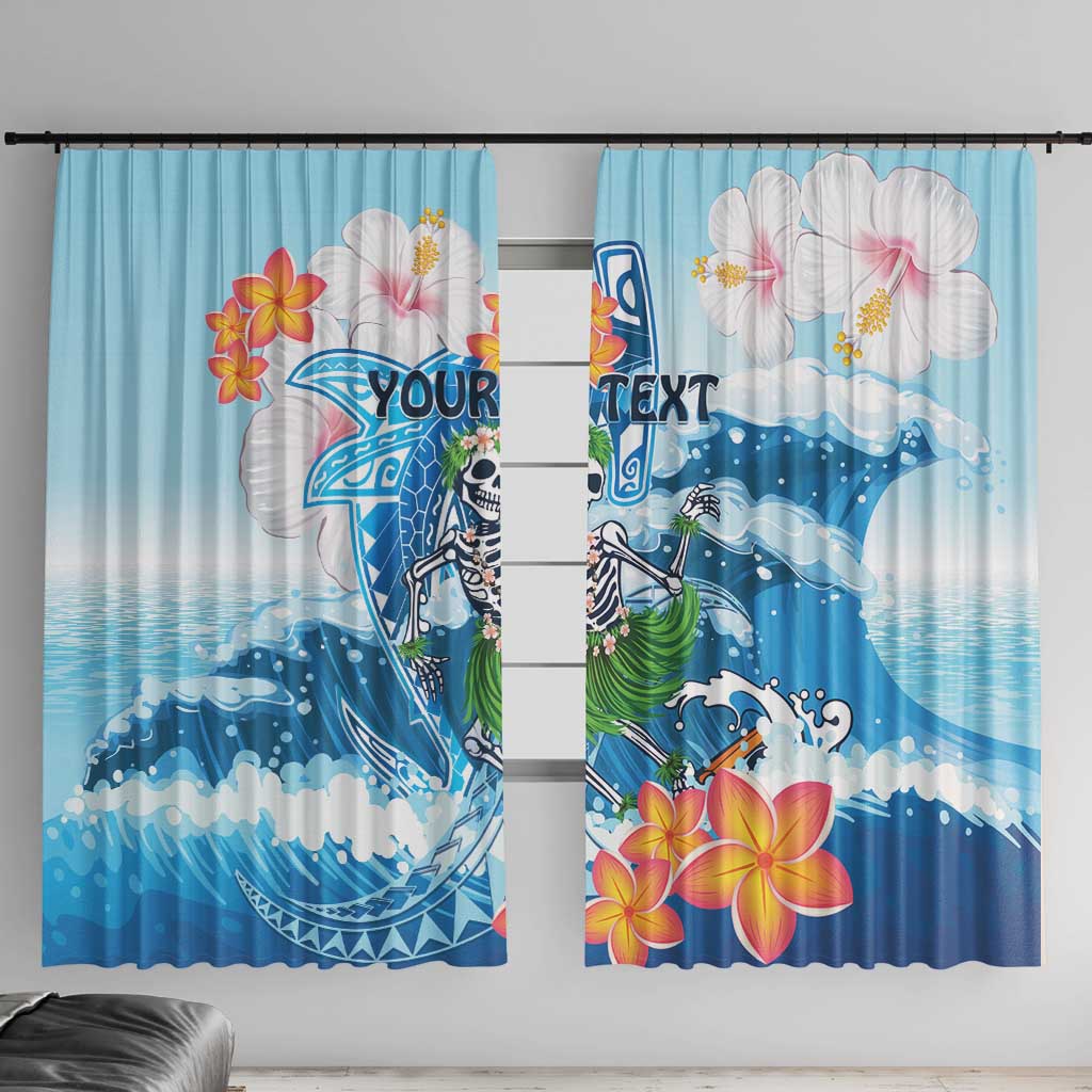 Personalized Hawaii Hula Girl Skeleton Dancing Window Curtain Hibiscus Tribal Shark LT01 With Hooks Blue - Polynesian Pride