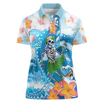 Personalized Hawaii Hula Girl Skeleton Dancing Women Polo Shirt Hibiscus Tribal Shark