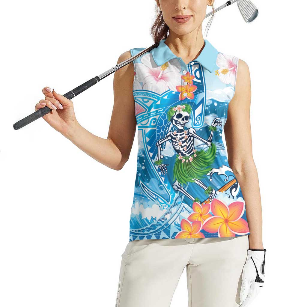 Personalized Hawaii Hula Girl Skeleton Dancing Women Sleeveless Polo Shirt Hibiscus Tribal Shark LT01 - Polynesian Pride