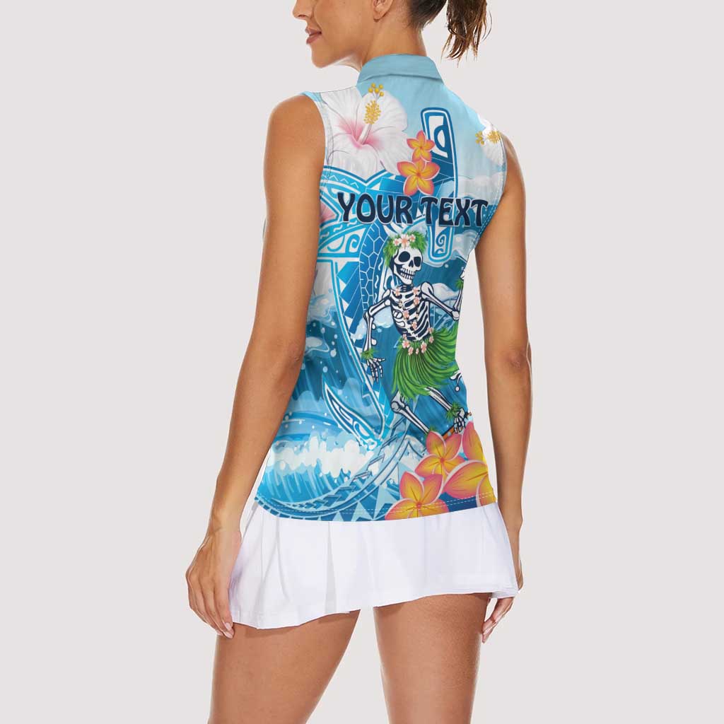 Personalized Hawaii Hula Girl Skeleton Dancing Women Sleeveless Polo Shirt Hibiscus Tribal Shark LT01 - Polynesian Pride