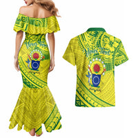 Kia Orana Cook Islands Couples Matching Mermaid Dress and Hawaiian Shirt Turtle Yellow Green Polynesian Pattern LT01 - Polynesian Pride