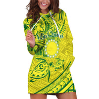 Kia Orana Cook Islands Hoodie Dress Turtle Yellow Green Polynesian Pattern LT01 Green - Polynesian Pride