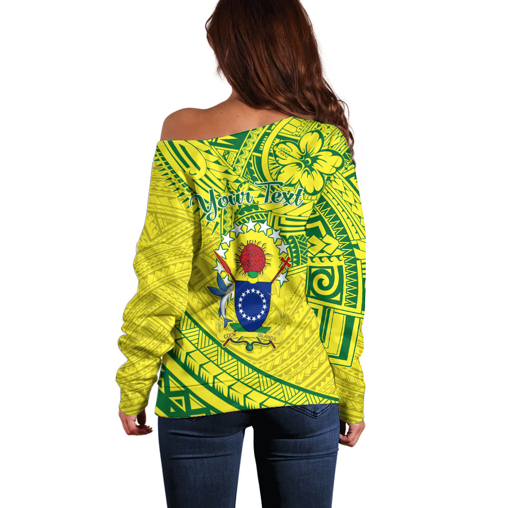 Kia Orana Cook Islands Off Shoulder Sweater Turtle Yellow Green Polynesian Pattern LT01 - Polynesian Pride