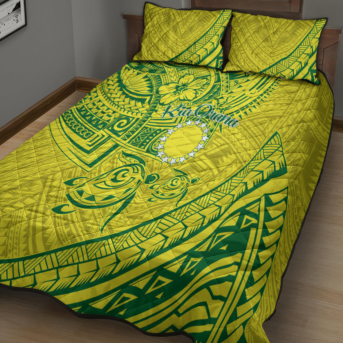 Kia Orana Cook Islands Quilt Bed Set Turtle Yellow Green Polynesian Pattern LT01 - Polynesian Pride