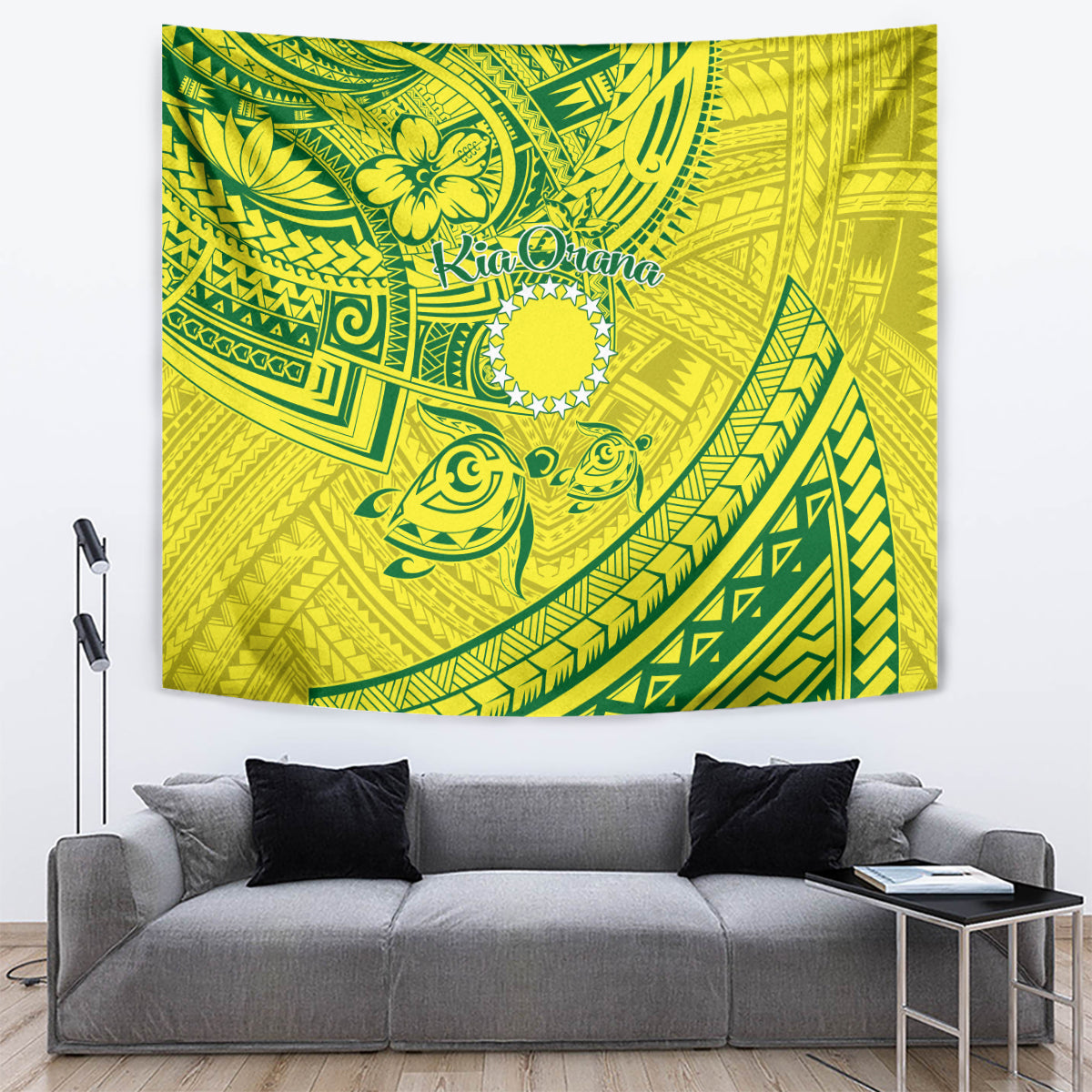 Kia Orana Cook Islands Tapestry Turtle Yellow Green Polynesian Pattern LT01 - Polynesian Pride