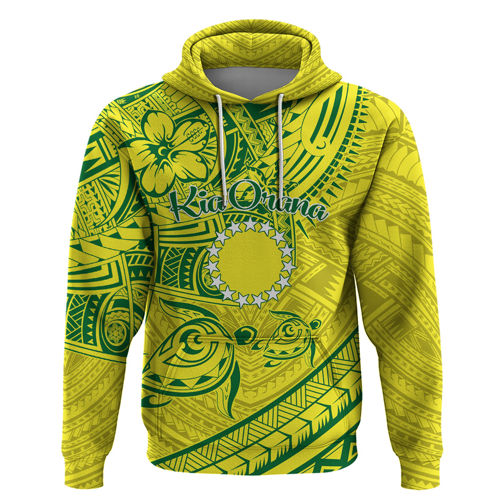 Kia Orana Cook Islands Zip Hoodie Turtle Yellow Green Polynesian Pattern LT01 Pullover Hoodie Green - Polynesian Pride