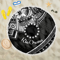 Kia Orana Cook Islands Beach Blanket Circle Stars With Floral White Pattern LT01 One Size 150cm Black - Polynesian Pride