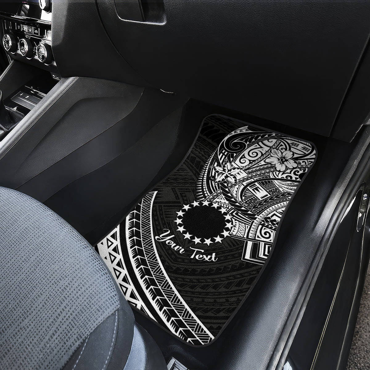 Kia Orana Cook Islands Car Mats Circle Stars With Floral White Pattern LT01 - Polynesian Pride