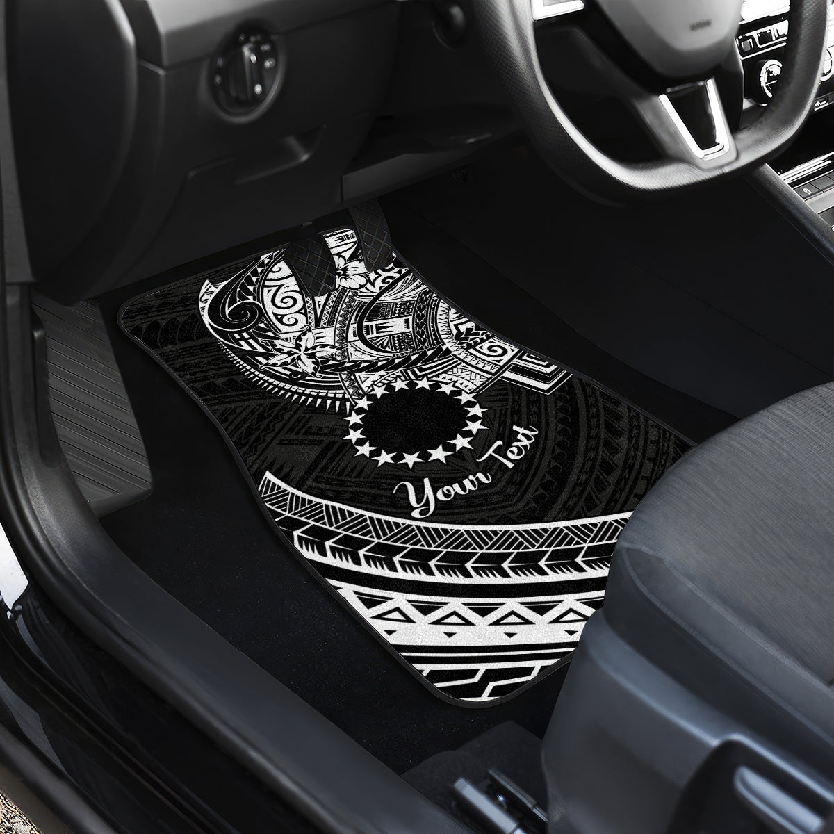 Kia Orana Cook Islands Car Mats Circle Stars With Floral White Pattern LT01 - Polynesian Pride
