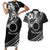 Kia Orana Cook Islands Couples Matching Short Sleeve Bodycon Dress and Hawaiian Shirt Circle Stars With Floral White Pattern LT01 Black - Polynesian Pride