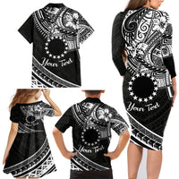 Kia Orana Cook Islands Family Matching Long Sleeve Bodycon Dress and Hawaiian Shirt Circle Stars With Floral White Pattern LT01 - Polynesian Pride