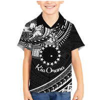 Kia Orana Cook Islands Family Matching Mermaid Dress and Hawaiian Shirt Circle Stars With Floral White Pattern LT01 Son's Shirt Black - Polynesian Pride