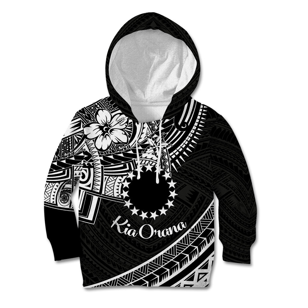 Kia Orana Cook Islands Kid Hoodie Circle Stars With Floral White Pattern LT01 Hoodie Black - Polynesian Pride