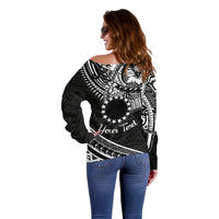 Kia Orana Cook Islands Off Shoulder Sweater Circle Stars With Floral White Pattern LT01 - Polynesian Pride