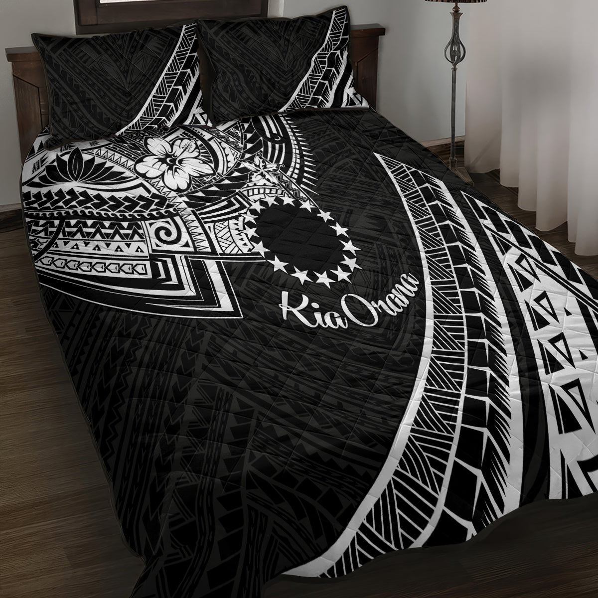 Kia Orana Cook Islands Quilt Bed Set Circle Stars With Floral White Pattern LT01 - Polynesian Pride