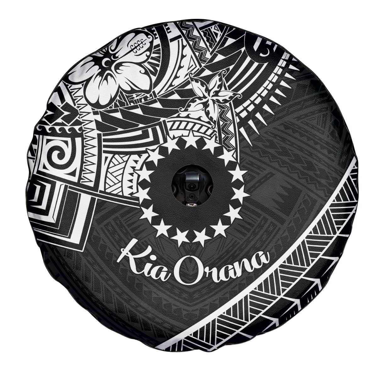 Kia Orana Cook Islands Spare Tire Cover Circle Stars With Floral White Pattern LT01 - Polynesian Pride