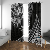 Kia Orana Cook Islands Window Curtain Circle Stars With Floral White Pattern LT01 With Grommets Black - Polynesian Pride