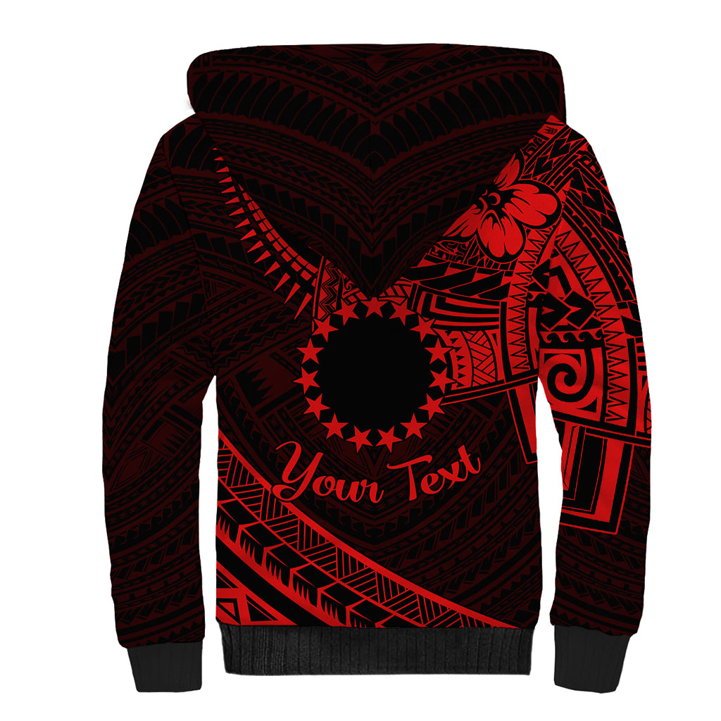 Kia Orana Cook Islands Sherpa Hoodie Circle Stars With Floral Red Pattern LT01 - Polynesian Pride