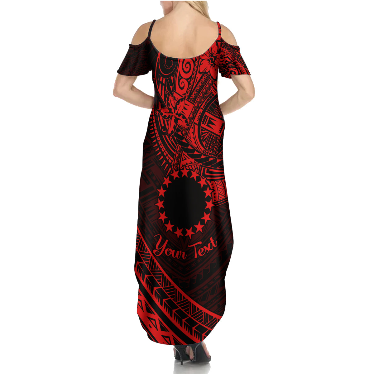 Kia Orana Cook Islands Summer Maxi Dress Circle Stars With Floral Red Pattern LT01 - Polynesian Pride