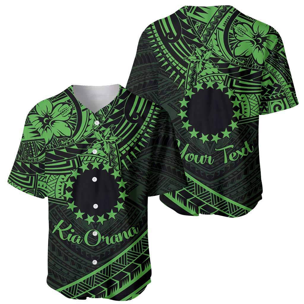 Kia Orana Cook Islands Baseball Jersey Circle Stars With Floral Green Pattern LT01 - Polynesian Pride