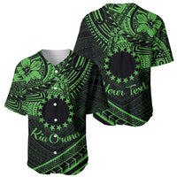 Kia Orana Cook Islands Baseball Jersey Circle Stars With Floral Green Pattern LT01 - Polynesian Pride