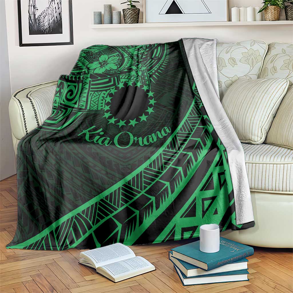 Kia Orana Cook Islands Blanket Circle Stars With Floral Green Pattern LT01