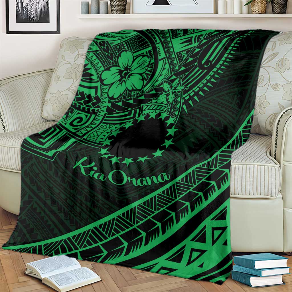 Kia Orana Cook Islands Blanket Circle Stars With Floral Green Pattern LT01