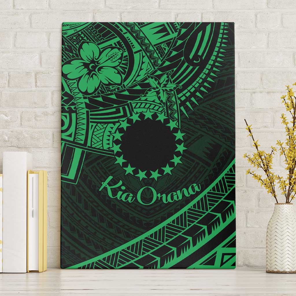 Kia Orana Cook Islands Canvas Wall Art Circle Stars With Floral Green Pattern LT01