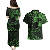 Kia Orana Cook Islands Couples Matching Puletasi Dress and Hawaiian Shirt Circle Stars With Floral Green Pattern LT01 - Polynesian Pride