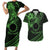 Kia Orana Cook Islands Couples Matching Short Sleeve Bodycon Dress and Hawaiian Shirt Circle Stars With Floral Green Pattern LT01