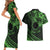 Kia Orana Cook Islands Couples Matching Short Sleeve Bodycon Dress and Hawaiian Shirt Circle Stars With Floral Green Pattern LT01