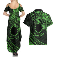 Kia Orana Cook Islands Couples Matching Summer Maxi Dress and Hawaiian Shirt Circle Stars With Floral Green Pattern LT01 - Polynesian Pride