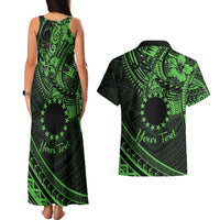 Kia Orana Cook Islands Couples Matching Tank Maxi Dress and Hawaiian Shirt Circle Stars With Floral Green Pattern LT01 - Polynesian Pride