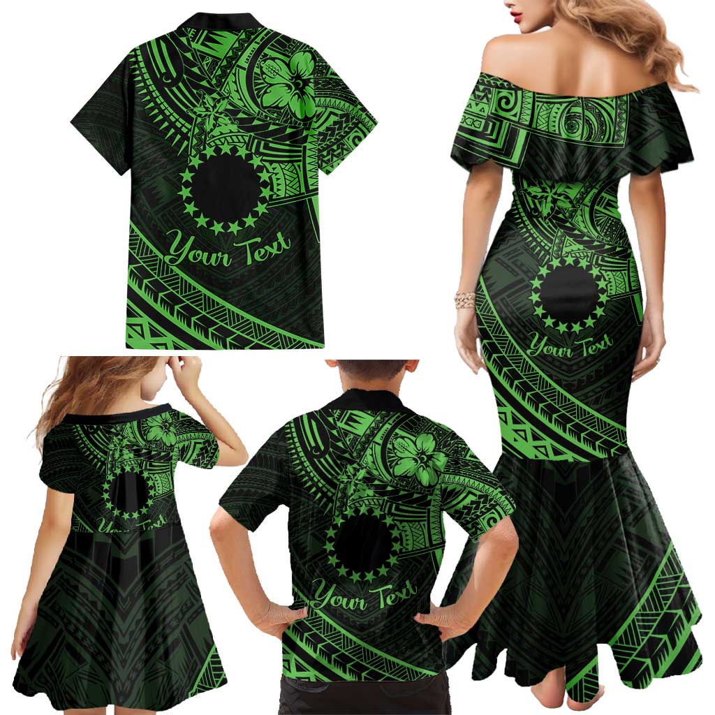 Kia Orana Cook Islands Family Matching Mermaid Dress and Hawaiian Shirt Circle Stars With Floral Green Pattern LT01 - Polynesian Pride