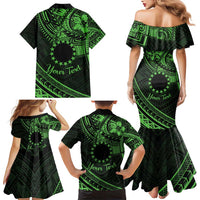 Kia Orana Cook Islands Family Matching Mermaid Dress and Hawaiian Shirt Circle Stars With Floral Green Pattern LT01 - Polynesian Pride