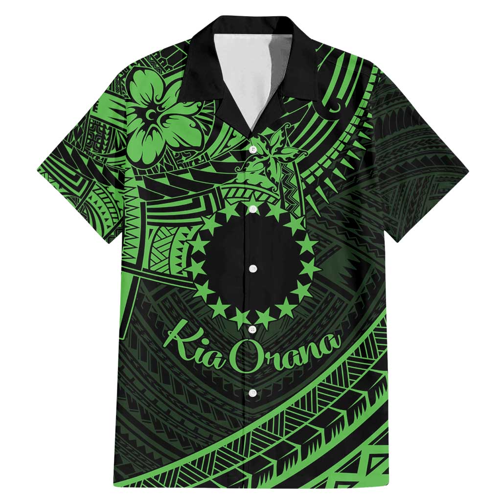 Kia Orana Cook Islands Family Matching Mermaid Dress and Hawaiian Shirt Circle Stars With Floral Green Pattern LT01 Dad's Shirt - Short Sleeve Green - Polynesian Pride