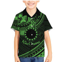 Kia Orana Cook Islands Family Matching Mermaid Dress and Hawaiian Shirt Circle Stars With Floral Green Pattern LT01 Son's Shirt Green - Polynesian Pride