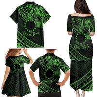 Kia Orana Cook Islands Family Matching Puletasi Dress and Hawaiian Shirt Circle Stars With Floral Green Pattern LT01 - Polynesian Pride