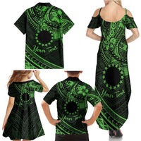 Kia Orana Cook Islands Family Matching Summer Maxi Dress and Hawaiian Shirt Circle Stars With Floral Green Pattern LT01 - Polynesian Pride