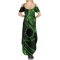 Kia Orana Cook Islands Family Matching Summer Maxi Dress and Hawaiian Shirt Circle Stars With Floral Green Pattern LT01 - Polynesian Pride