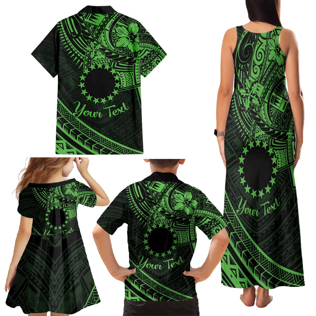 Kia Orana Cook Islands Family Matching Tank Maxi Dress and Hawaiian Shirt Circle Stars With Floral Green Pattern LT01 - Polynesian Pride