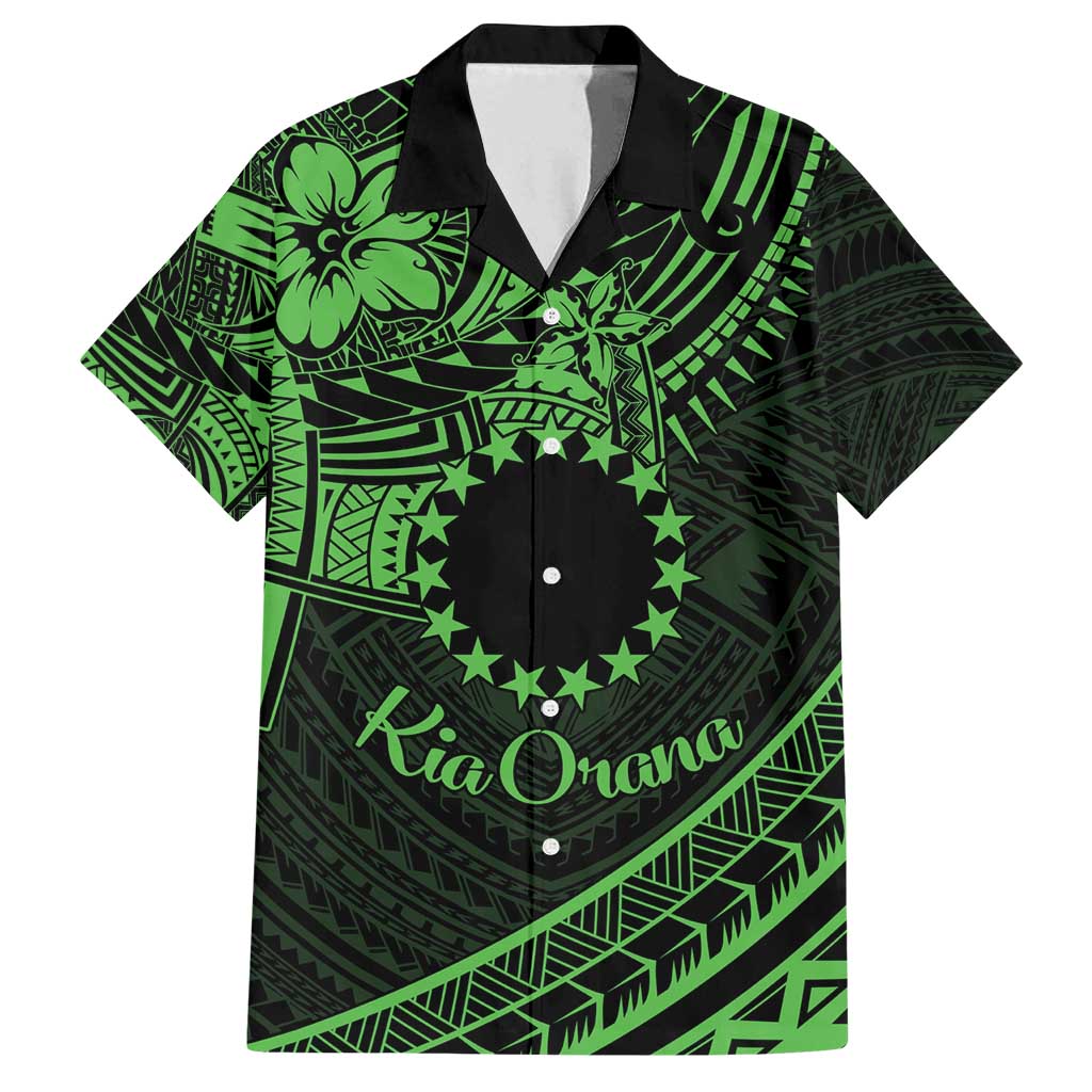Kia Orana Cook Islands Family Matching Tank Maxi Dress and Hawaiian Shirt Circle Stars With Floral Green Pattern LT01 Dad's Shirt - Short Sleeve Green - Polynesian Pride