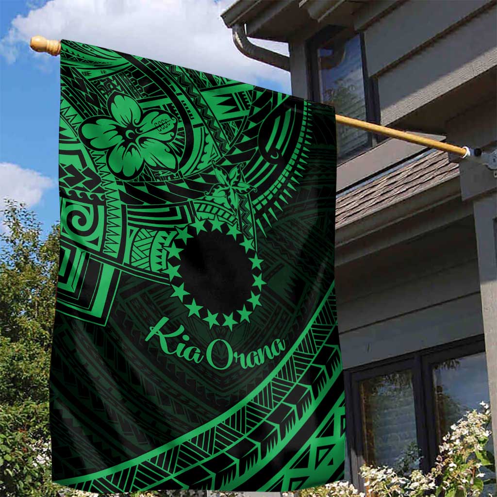 Kia Orana Cook Islands Garden Flag Circle Stars With Floral Green Pattern LT01