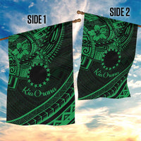 Kia Orana Cook Islands Garden Flag Circle Stars With Floral Green Pattern LT01