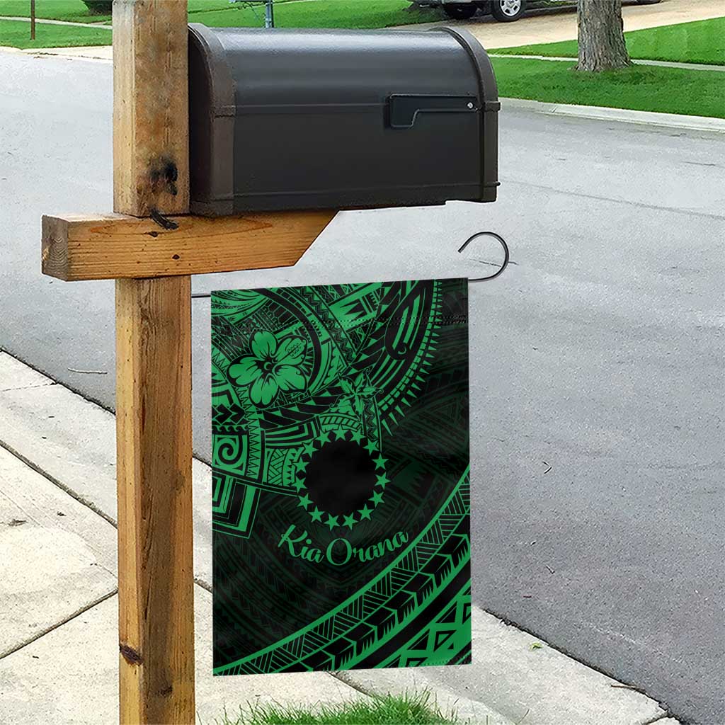 Kia Orana Cook Islands Garden Flag Circle Stars With Floral Green Pattern LT01