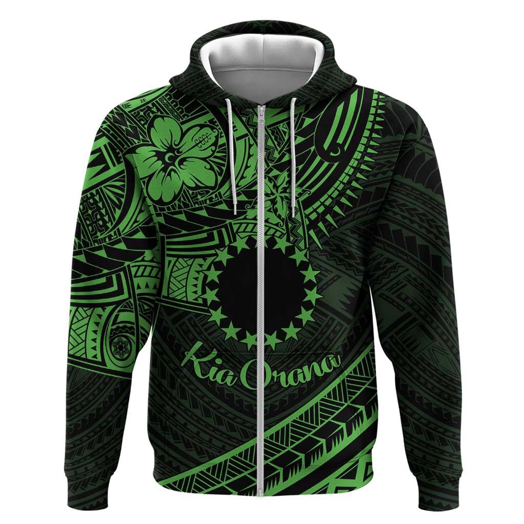 Kia Orana Cook Islands Hoodie Circle Stars With Floral Green Pattern LT01
